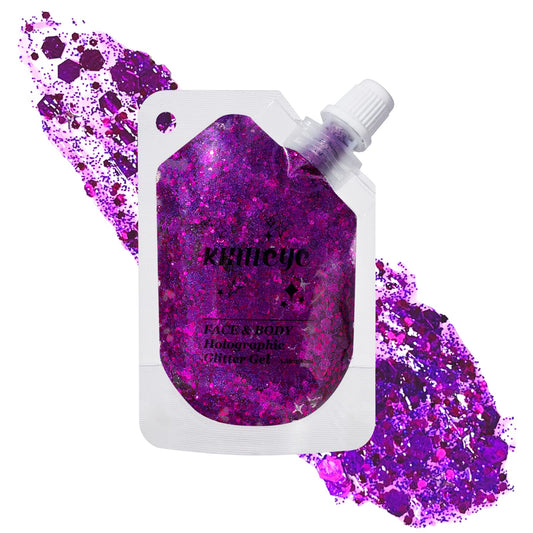 Holographic Face Glitter Gel Body Shimmer Makeup for for Hair, Face, Clavicle, Arm, Nail, Eyeshadow, Long Lasting Waterproof Mermaid Sequins Party Glitter for Rave Festival, 1.35oz (Grape Purple #13)