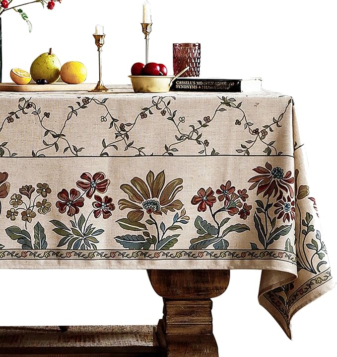 patdrea Designer Linen French Small Tablecloth for Rectangle Table,Fall Country Breathable Floral Tablecloths,Table Cover for Kitchen Dining,Tea Party,Christmas,Thanksgiving,55"x71"-Oliveirad