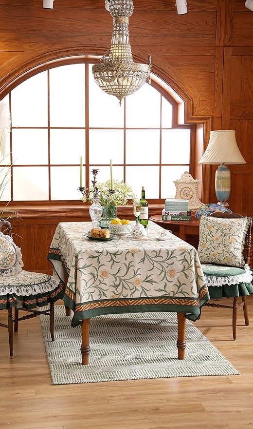patdrea Designer French Linen Table Cloth for Rectangle Table,Vintage Fall Decorative Tablecloth,Floral Decoration Cover for Kitchen Dining Christmas,Tea Party,Thanksgiving,63"x110"-Littledaisy