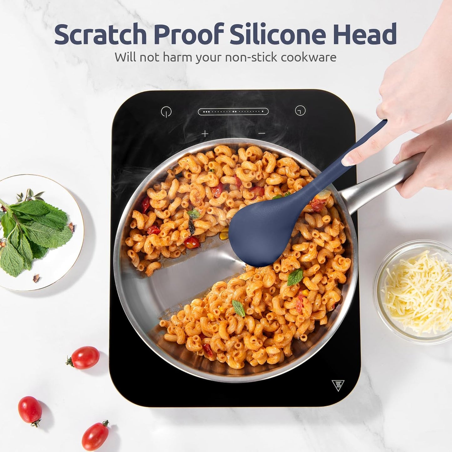 Silicone Kitchen Cooking Utensil Set: U-Taste High Heat Resistant 13.6in Kitchen Gadgets, BPA Free Non Stick Rubber Cook Accessories For Stir Frying, Serving, Basting, Mixing (5 Pieces, Midnight Blue)