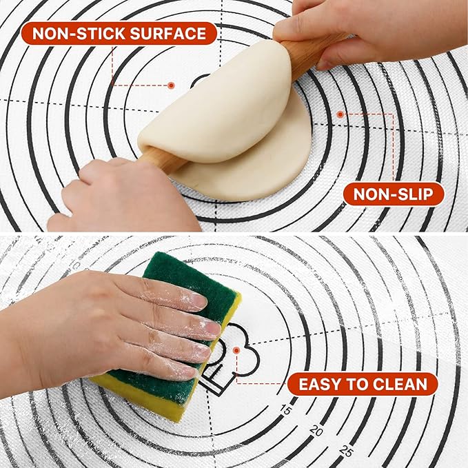 Silicone Baking Pastry Mat,36" x 24" Large Non Stick Sheet Mat with Measurement, Non-slip Food Grade Dough Rolling Mat for Making Cookies,Macarons,Bread