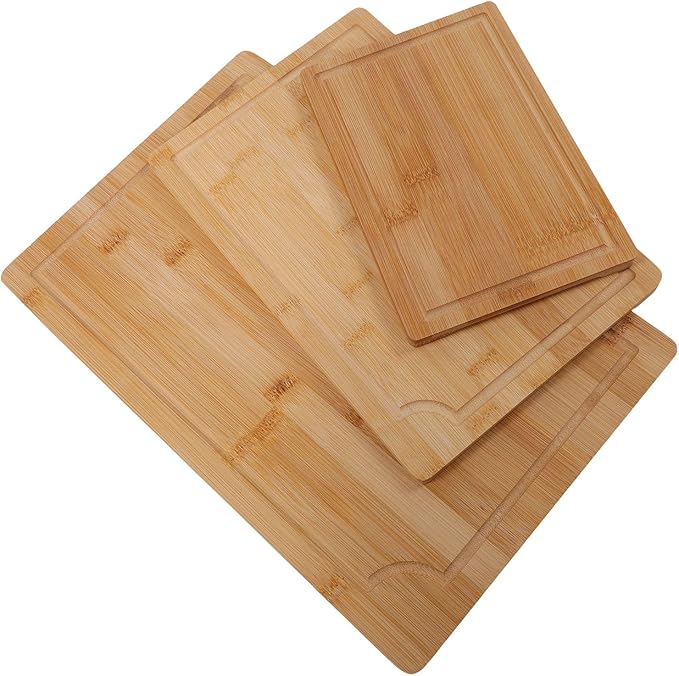 3pcs Wood Chopping Boards Set, Smooth Cutting Boards with Grooves and Inner Handles for Kitchen, Meat Vegetables Fruits
