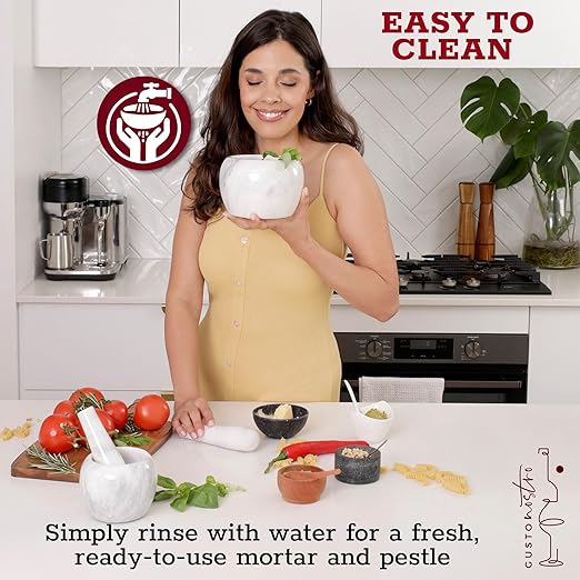 Gusto Nostro Natural Marble Mortar and Pestle Set | 6 Inch - 3.5 Cup Extra Large Mortar Pestle Set for Grinding Herbs, Nuts, Grains | Pesto Grinding and Guacamole Stone Bowl | Marble Spice Crusher