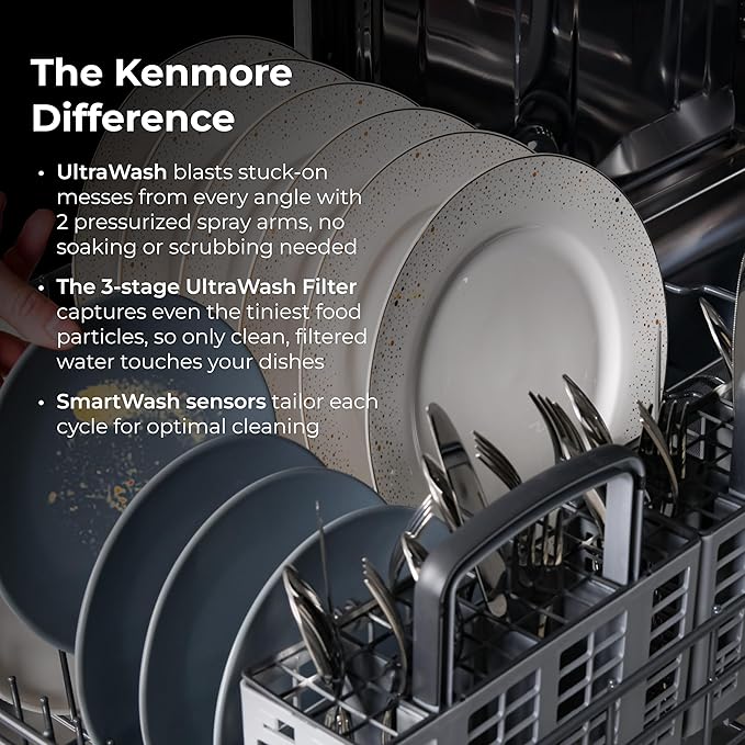 Kenmore 22-14599 24" Built-In Dishwasher - UltraWash, SmartWash, Sanitize Rinse, SmartDry and Leak Detection - 14 Place Settings - 51 DBA - ENERGY STAR Certified - 24" - Black
