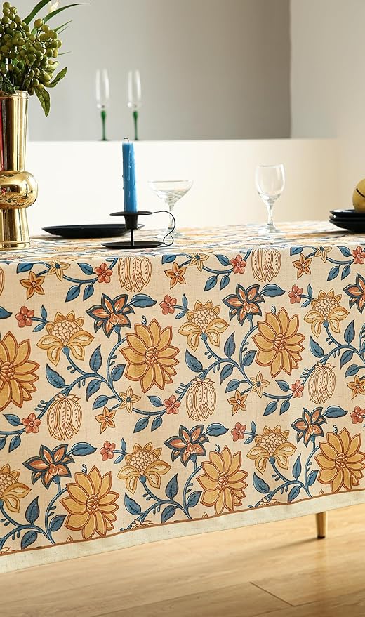 ISAENNE Designer Bohemian Floral Extra Long TableclothRectangle,Linen Colorful Table Cloth,Wrinkle Resistant Decor Tablecloths for Dining Thanksgiving Kitchen Christmas,67"*118"-Estevan B
