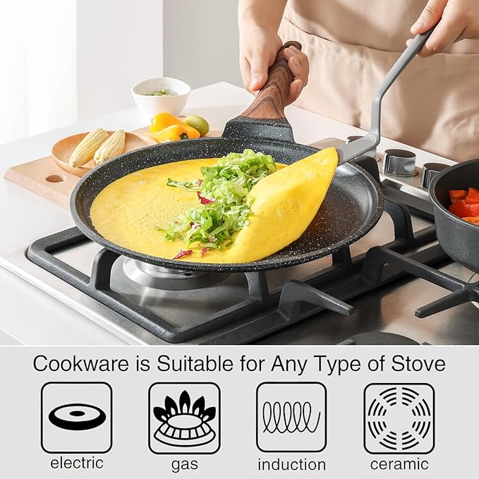 Kordisen Crepe Pan Nonstick, 10 Inch Dosa Pan with Spreader, Granite Coating Comales Para Tortillas Pancake Pan, Flat Pan for Stove Top, Induction Compatible, PFOA Free