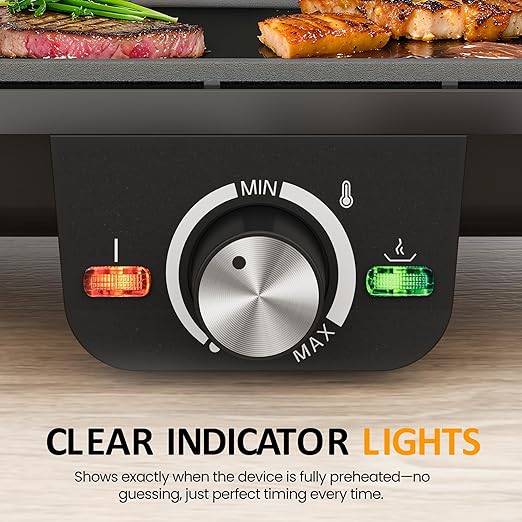 1600W Electric Griddle Indoor: Large Flat Top Grill with Nonstick Plates, 17.5" x 9", 2 Cooking Zone with Adjustable Temp, Pancake Egg Maker with Drip Tray, Indicator Light, Easy Cleanup