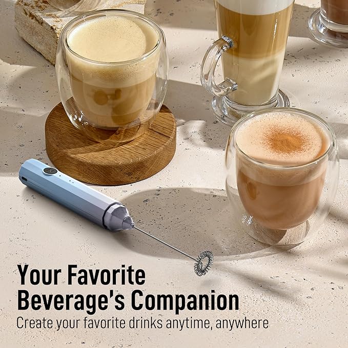 Zulay Froth N Go Milk Frother – Rechargeable 3-in-1 Handheld Frother Wand with Travel Case & USB-C Charger – Single, Double & Egg Whisk for Latte, Cappuccino, Matcha, Protein Shakes – Cloud