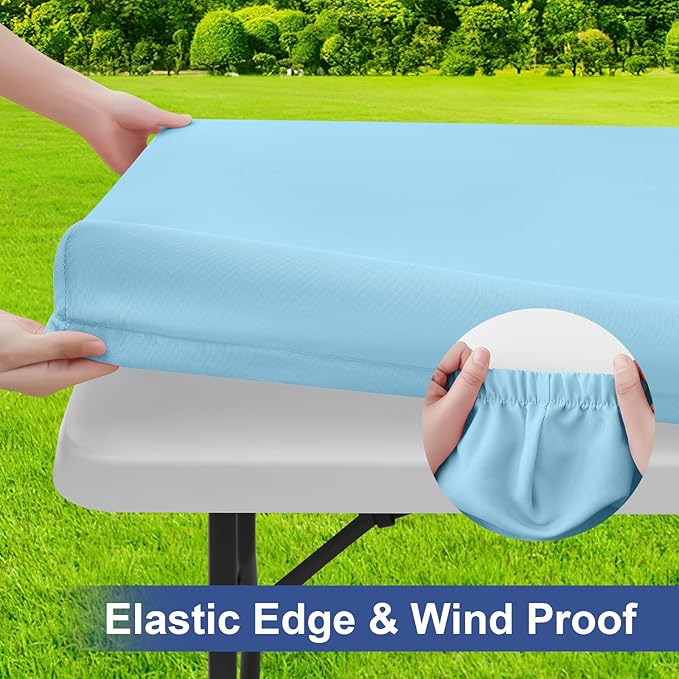 homing Rectangle Table Cloth Cover, Waterproof Polyester Elastic Fitted Tablecloth, Fits for 5 Foot Folding Tables, Washable Table Protector for Picnic, Camping, Outdoor (Light Blue, 30" x 60")
