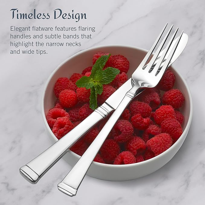 Mikasa Harmony 65-Piece 18/10 Stainless Steel Flatware Set, Service for 12, Polished Silverware with Serving Utensils, Dishwasher Safe