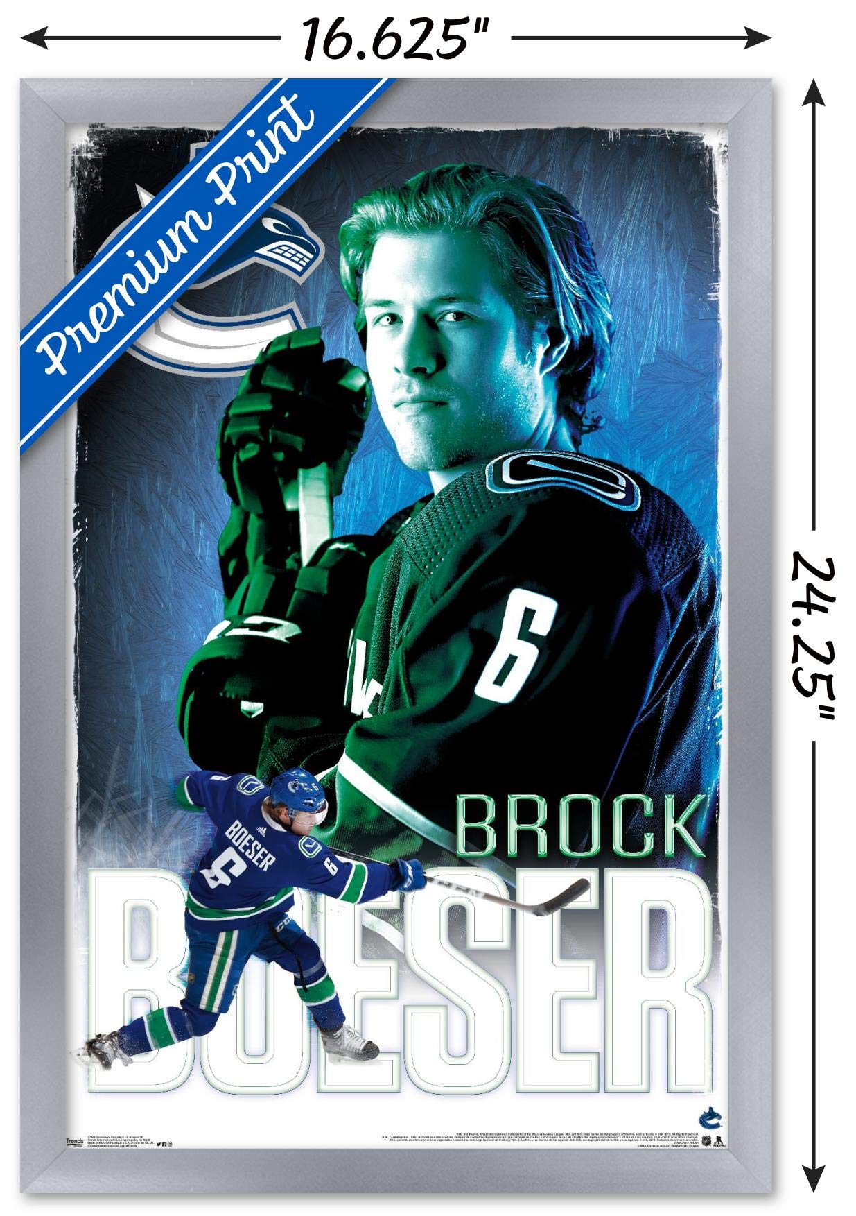 Trends International NHL Vancouver Canucks - Brock Boeser 18 Wall Poster, 14.725" x 22.375", Silver Framed Version
