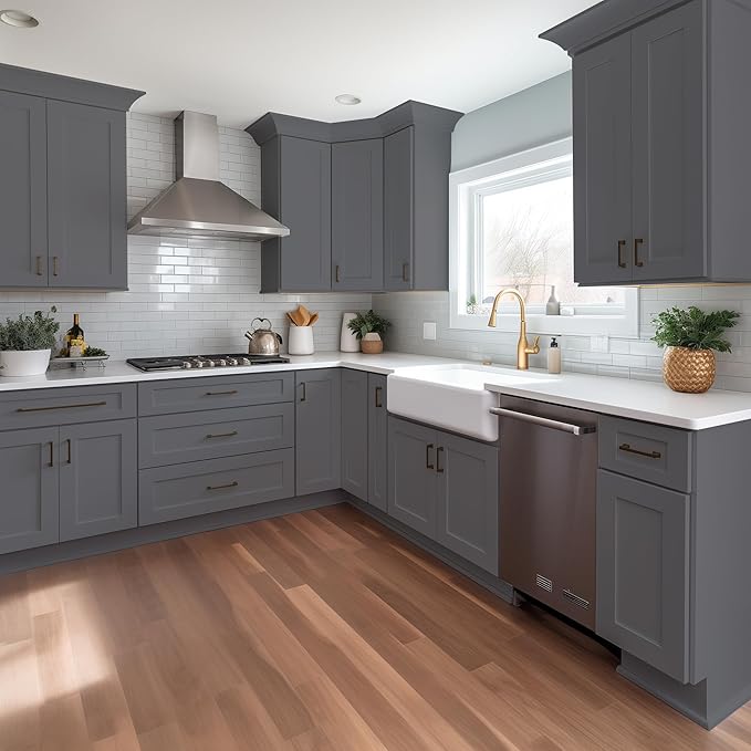 Wall-Mounted Cabinet – Solid Wood Shaker Style Medicine Cabinet with Adjustable Shelves & Soft-Close Doors for Bathroom, Kitchen, and Office Storage (Pebble Gray, 42" W x 12" D x 36" H)