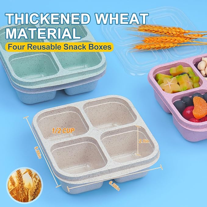 LCHLZZ 20 Pack Snack Containers, 4 Compartments Reusable Meal Prep Lunch Containers, BPA Free Bento Snack Box, Divided Food Storage Containers for Travel, Picnic, Microwave and Dishwasher Safe