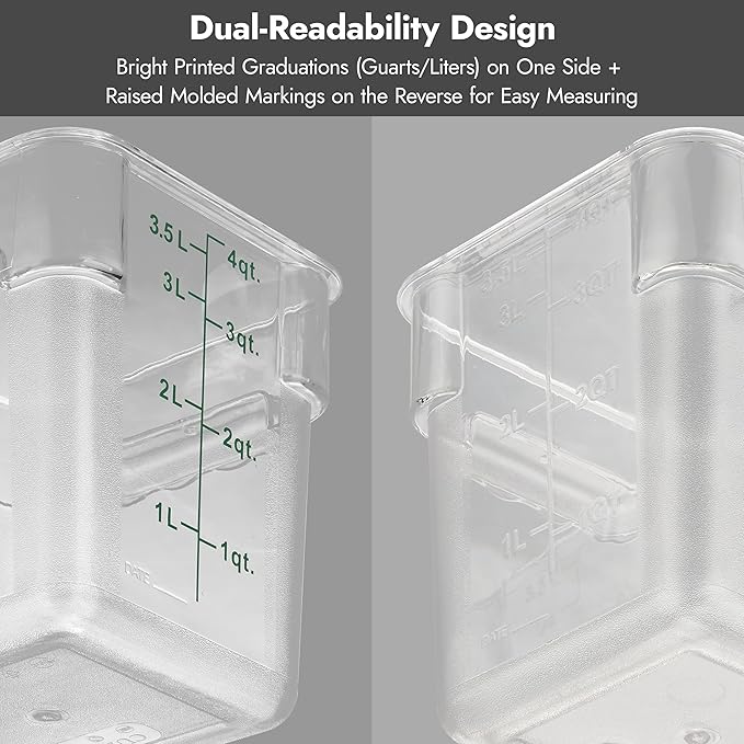 CURTA 4 Pack Food Storage Containers with Blue Lids - NSF Listed Commercial Grade in 18.0 Qt - Square, Clear, Polycarbonate