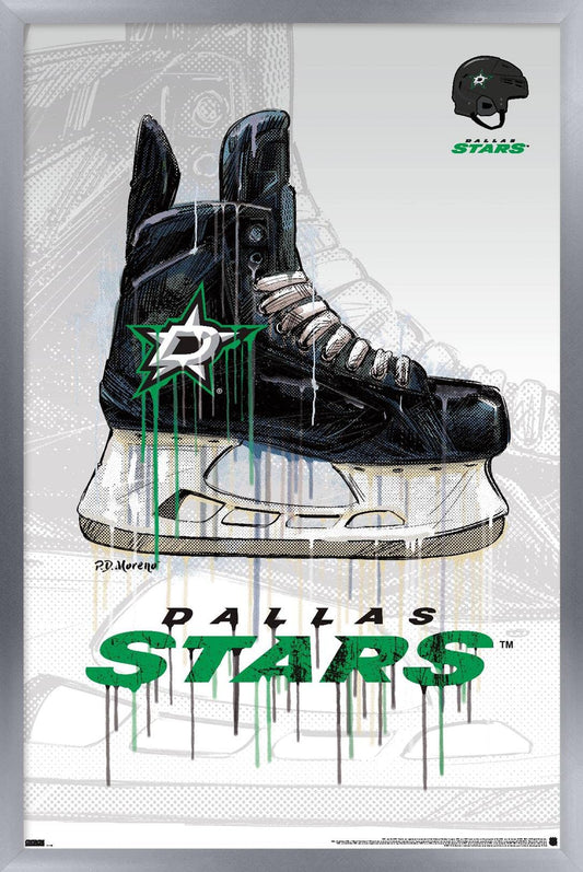 Trends International NHL Dallas Stars - Drip Skate 21 Wall Poster, 14.725" x 22.375", Silver Framed Version