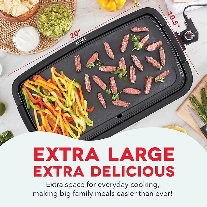 Dash Everyday Electric Griddle - Indoor Griddle for Versatile Cooking - Features Quick-Heating, Anti-Slip Feet, and Removable, Nonstick Plate - Black