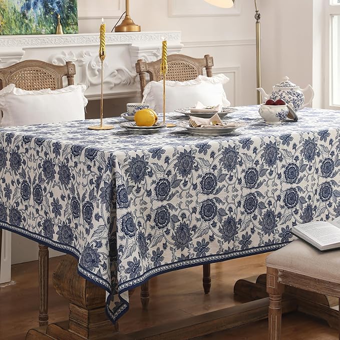 patdrea Designer Vintage Blue Rectangle Tablecloth,Linen Anti-Wrinkle Paisley Pattern Farmhouse Table Cloth,Decor Table Cover Cloth for Kitchen Dining,Christmas,Thanksgiving,55"x87"-Lantang a
