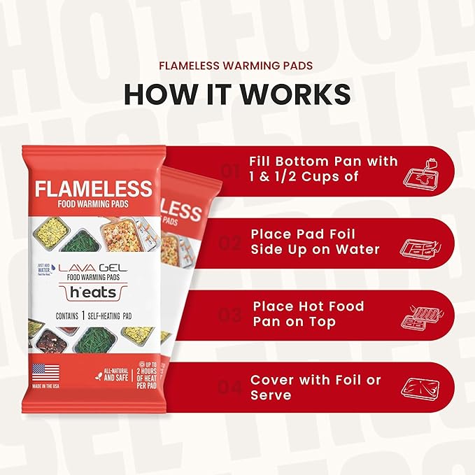 Flameless Food Warming Pads (12 Pack) - Food Warmers for Parties Buffet Disposable - Party Buffet Servers and Warmers for Half Size Pans - Heating Pads for Chafing Dish- Must-Have Catering Supplies