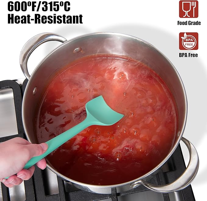 3-Piece Silicone Spatula Scrapers: Doosu 600°F Heat Resistant Food Grade Kitchen BPA Free Rubber Baking Cooking Tool Nonstick Utensil Set for Mixing, Scraping, Folding, Stirring, Serving (Aqua Sky)