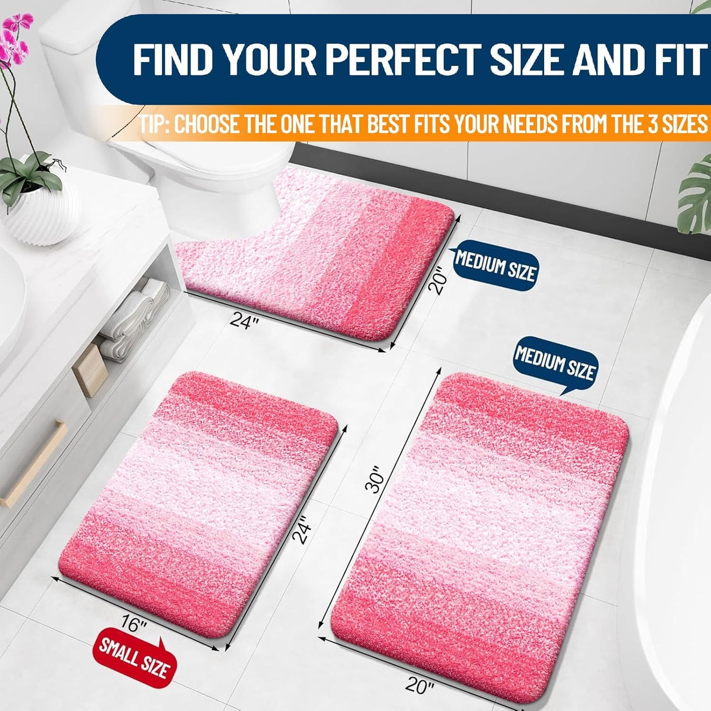 OLANLY Bathroom Rugs Mat 30x20, Extra Soft Absorbent Microfiber Bath Rugs, Rubber Backing, Quick Dry, Machine Washable Bath Mats for Bathroom Floor, Tub and Shower, Home Decor Accessories, Pink