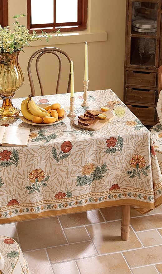 patdrea Designer French Vintage Rectangular Tablecloth,Yellow Floral Pattern Anti-Wrinkle Table Cloth,Dacorative Cover for Kitchen Dining Parties,Christmas,Thanksgiving,55"x87"-Cornflowers