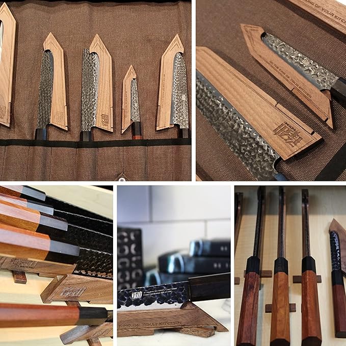 FINDKING Walnut Knife Edge Guard, Wooden Magnetic Knife Sleeve for Counter, Drawer, Knife Bag, Light, Portable Blade Sheath Cover, Suitable for 7" Japanese Kitchen Knife (Knife Not Included)