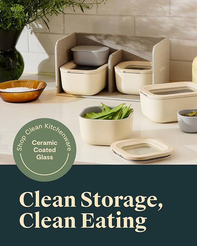 Caraway Mini Food Storage 9pc Set - Glass Storage Containers for Food - Non-Toxic Ceramic-Coated Glass - Air Release Technology - Compact & Stackable Design - Sage