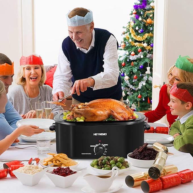 18Qt Roaster Oven Buffet with Self-Basting Lid, 1450W Stainless Steel Electric Turkey Roaster Oven with Cool-Touch Handles, Removable Pan and Rack, Black