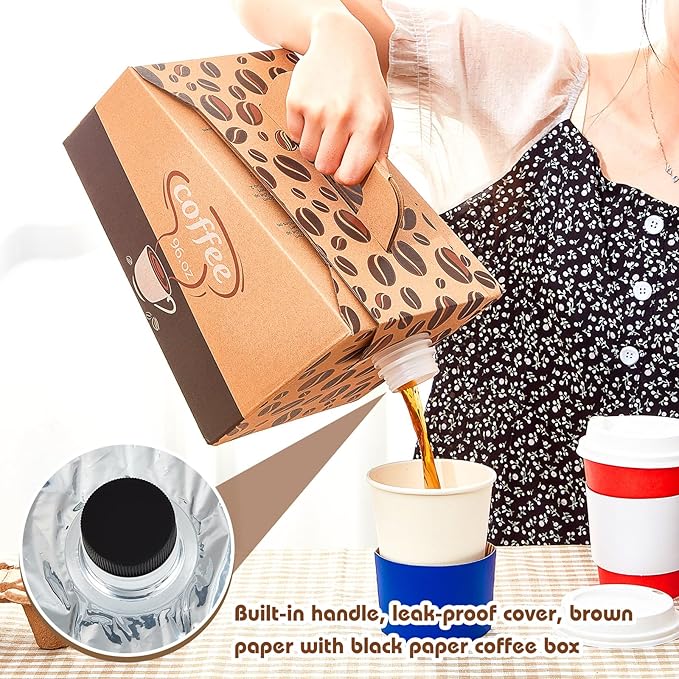 Dandat 10 Pack Disposable Coffee Dispenser Box 96 oz - Thick Hardboard Insulated Coffee to Go Container with Handle & Lids, Hot Cold Bulk Beverage Dispenser for Parties, Catering, Take Out