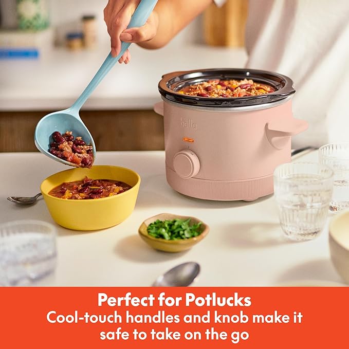 bella 1.5 Qt Slow Cooker with 3 Heat Manual Control, Ceramic Nonstick Coating, Dishwasher Safe Stoneware Pot and Tempered Glass Lid, Tangle Free Cord Wrap & Cool Touch Handles, Blossom