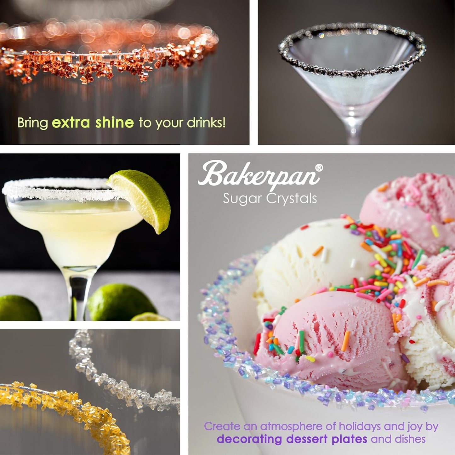 Bakerpan Pearlized Sugar Sprinkles for Baking - 5 Ounce - Sparkling Silver Decorating Sugar Crystals for Cookies, Cake Pops, Ice Cream (Made in USA)