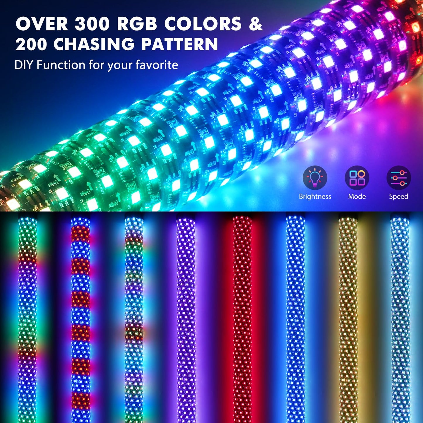 Bevinsee 2PCS 3FT Fat Whip Lights for UTV ATV, Spiral RGB Chasing/Dancing LED Whip Lights with APP & Remote Control, Antenna Lighted Whips for RZR SXS Can-Am Dune Buggy Offroad Truck