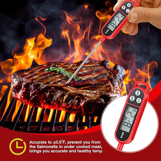 12 Pcs Meat Food Thermometer Food with Probe Water Liquid Instant Read Digital Thermometer Kitchen Cooking Supplies for Cooking BBQ Milk Yogurt (Red)