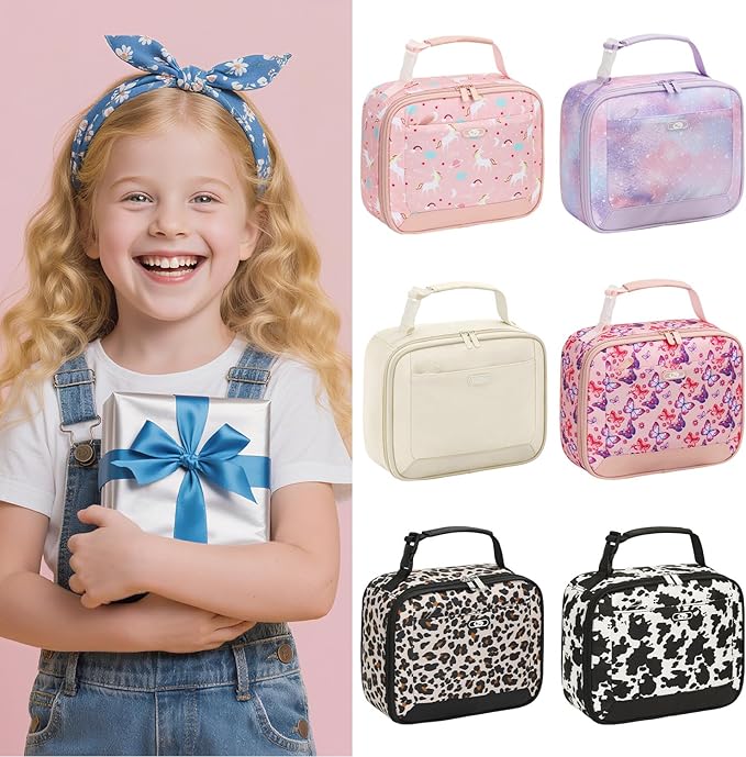 Lunch Box Kids Insulated Lunch Bag for Boys Girls Cute Reusable Lunch Tote Bag Waterproof Portable Thermal Lunch Box Kids for School Picnic Travel Beige