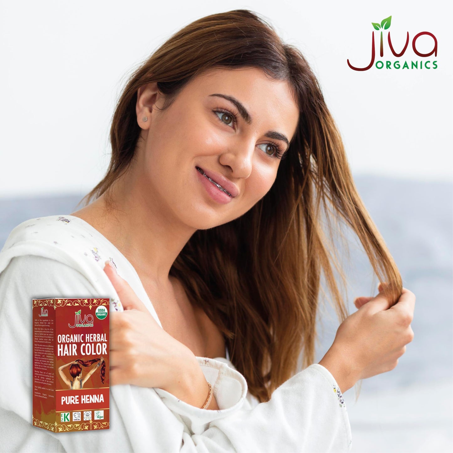 Jiva Organic Henna Powder For Hair - 100% Pure, Certified Organic Natural Hair Colorant - NO Chemicals, Kosher, Vegan, Cruelty Free
