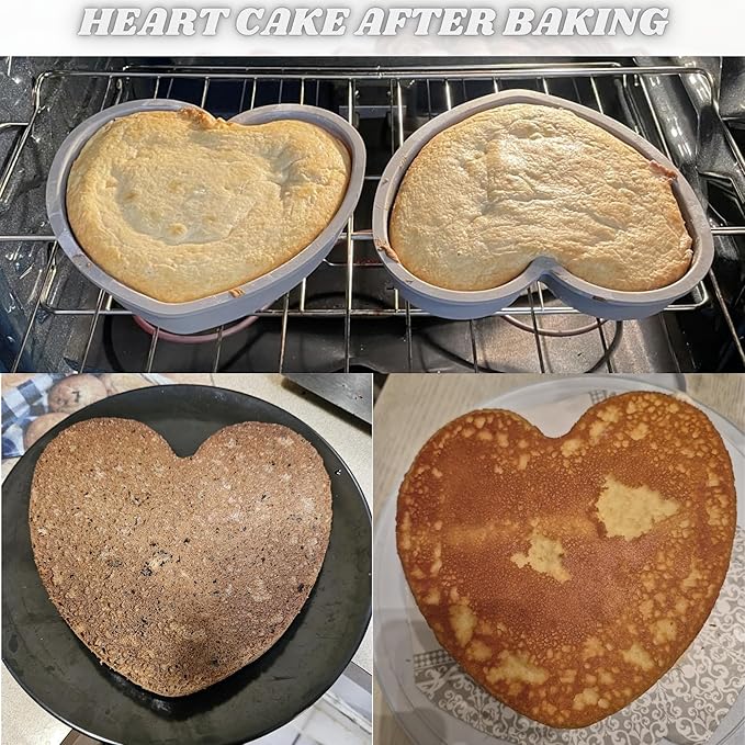 Heart Shaped Cake Pans 8 Inch – Set of 2 Nonstick Silicone Heart Cake Pan for Baking, Oven & Microwave Safe Molds – Durable, Easy-Clean Matte Surface - Grade Novelty Shaped Cake Pans (Gray)