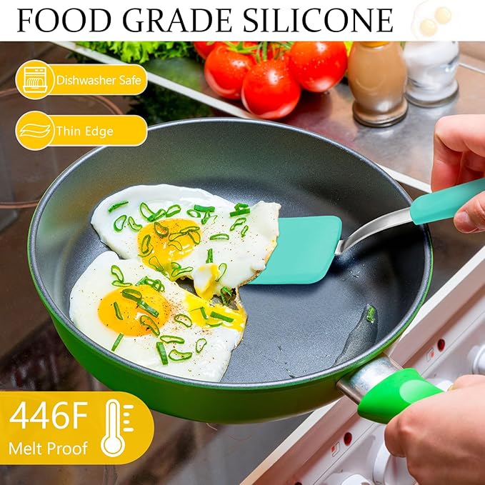 Silicone Cookie Spatula Turner 2 Pack Mini Brownie Spatula Flexible Kitchen Small Silicone Turner for Nonstick Cookware Heat Resistant No Scratch Flipper for Egg Pancake(Green)