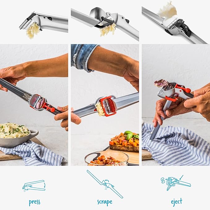 Dreamfarm Garject 2-In-1 Garlic Peeler, Garlic Press & Mincer with Garlic Peel Ejector, Chrome-Plated Zinc - Black