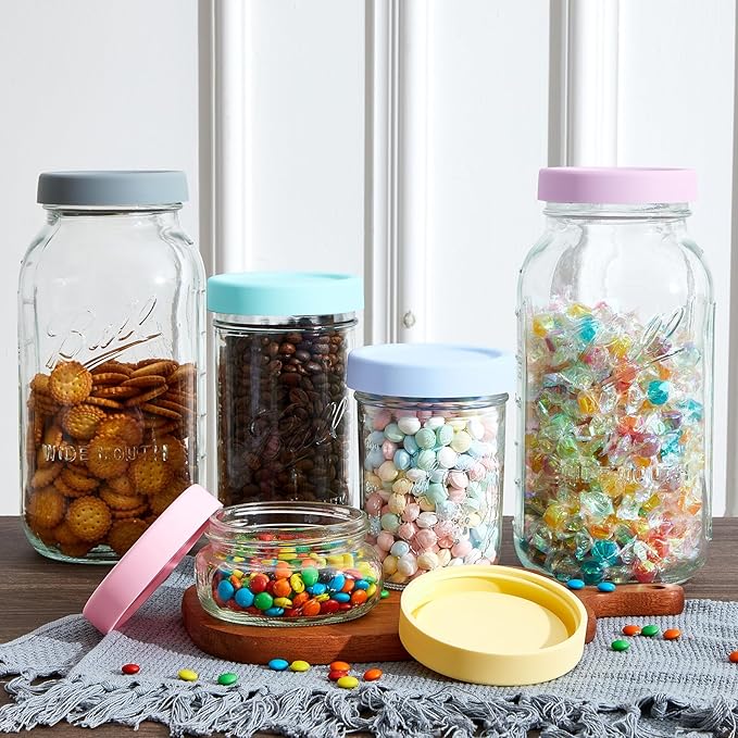 Teenyyou 12 Pcs Silicone Regular Mouth Lids Mason Jar Lids Thickened Leak Proof Lid for 70 mm All regular mouth Mason Jars, Reusable Large Canning Jar Caps (Macaron)