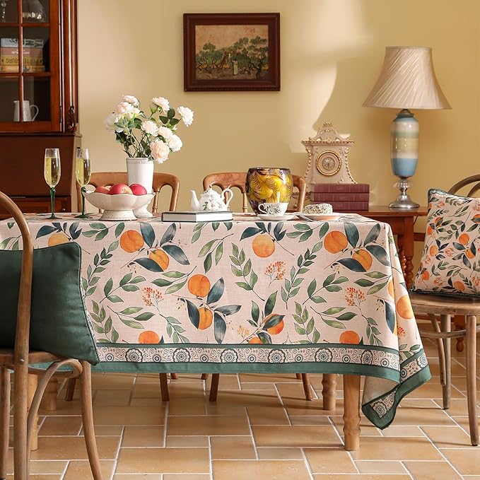 patdrea Designer Vintage Linen Square Table Cloth,Framhouse Linen Oranges and Leaves Pattern Tablecloth,Fall Decor Table Cover for Kitchen Dining Christmas,Thanksgiving,67"x67"-Palladin a