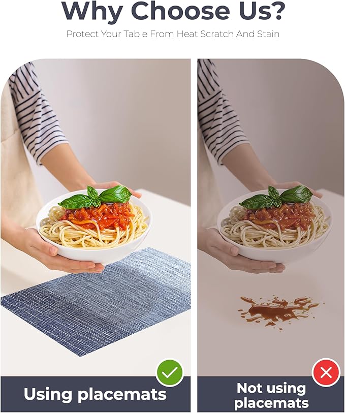 Leetaltree Gradient Blue Woven Placemats Set of 6 - Heat Resistant Non-Slip Place mats for Dining Table, Washable Durable PVC Vinyl Woven Table Mats(Gradient Blue, 6)