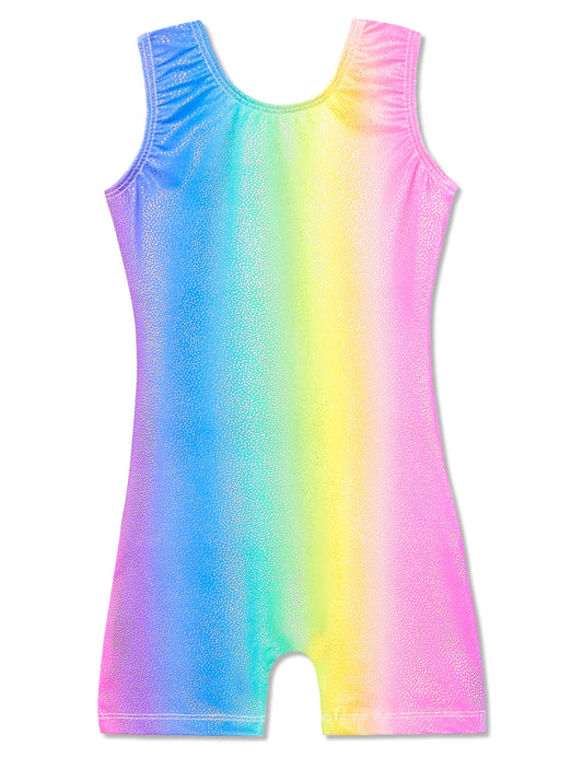Domusgo Gymnastics Leotards for Girls Size 5-6 Years Old Shiny Colorful Stripe Biketards with Shorts