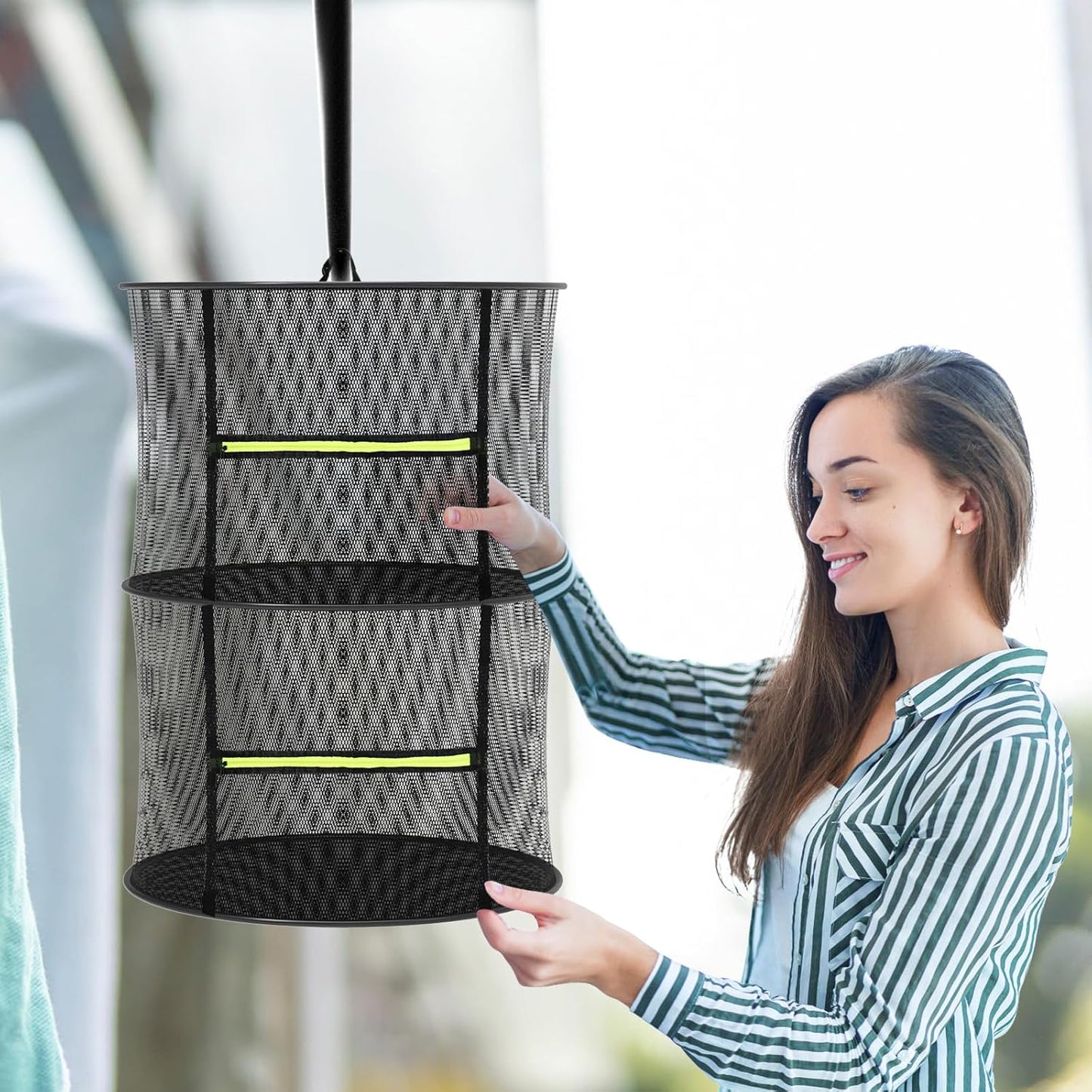 Herb Drying Rack - Mesh Drying Rack - Herb Drying Rack Hanging with Green Zipper & Garden Pruning Shears for Drying Herb - Hanging Drying Rack - Plant Drying Rack (2 Layers)