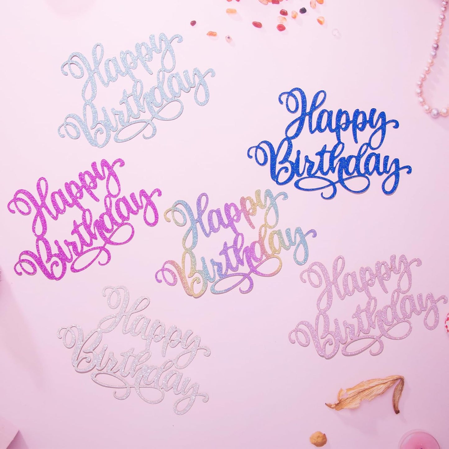 Happy Birthday Cake Toppers 9 Inch Glitter Happy Birthday Cake Pick for Birthday Anniversary Theme Party Cake Decorations Supplies - Brown