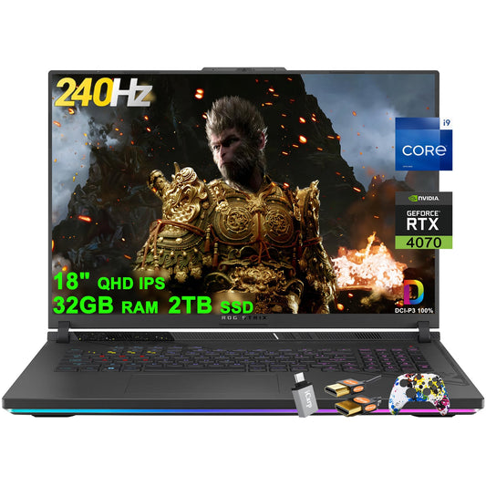 ASUS ROG Strix G18 G814 Gaming Laptop 18" QHD 2560x1600 240Hz (100% DCI-P3) Intel 24-Core i9-13980HX 32GB RAM 2TB SSD GeForce RTX 4070 8GB Thunderbolt RGB Backlit Fast Charging Win11 w/ICP Accessory