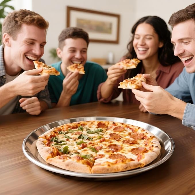 AWTBDP Pizza Pan for Oven, Non-Stick Stainless Steel Pizza Pans, Round Pizza Steel Tray for Baking Supplies & Kitchen, Restaurant, Home (13.5 Inch & 12 Inch & 10 Inch), Dishwasher Safe & Easy Clean