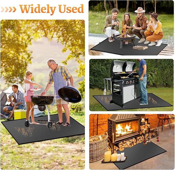 80 ×48 inches Under Grill Mat for Outdoor Grill/ Fireproof Grill Pad for Fire Pit, Double-Sided Indoor Fireplace Mat Fire Pit Mat, Oil-Proof Waterproof BBQ Grilling Mats Pads for Deck Patio Gas Grills