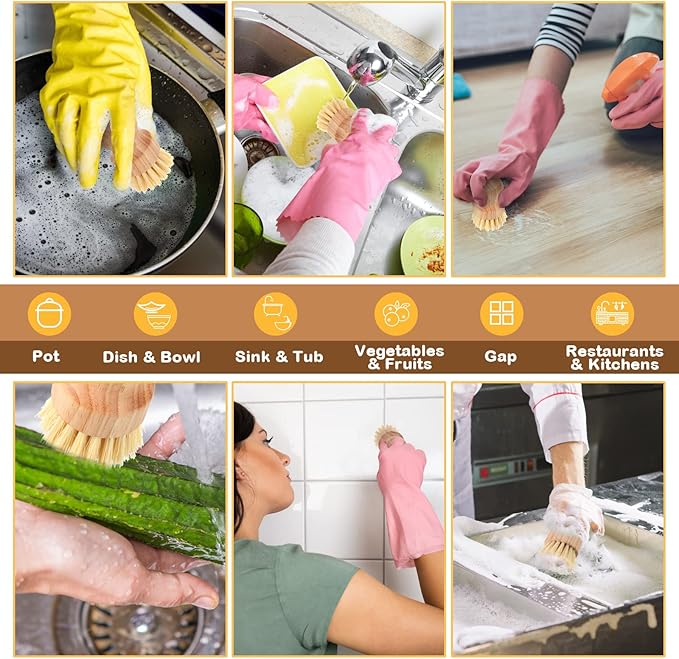 Nuenen 50 Packs Bamboo Dish Scrub Brushes Wooden Scrubbers Set Kitchen Dishwashing Scrubber with Natural Sisal Bristles for Iron Pot Pan Sink(Sisal)