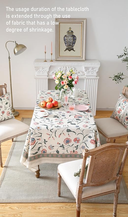 ISAENNE Designer Chinoiserie Linen Floral Small Square Tablecloth,White Wrinkle Resistant Table Cloth,Elegant Decor Tablecloths for Dining Thanksgiving Kitchen Party Christmas,55"*55"-Daffy
