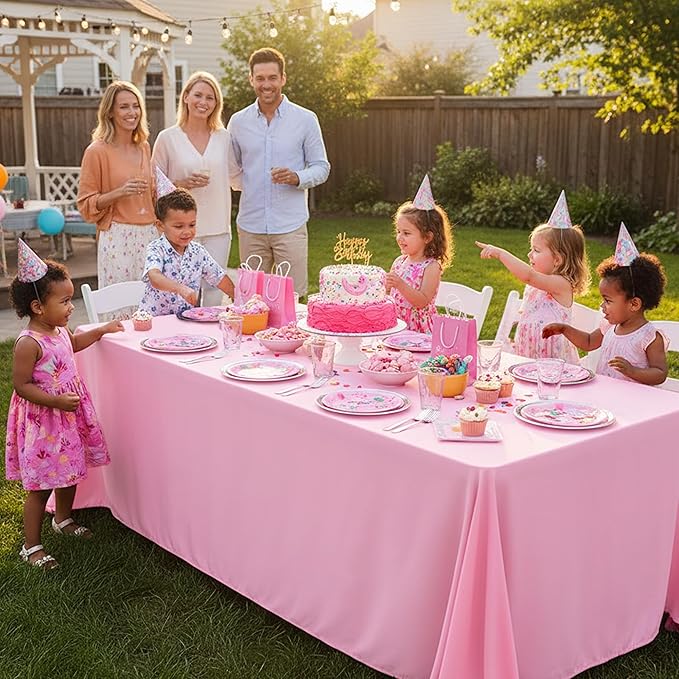 6-Pack Pink Tablecloths for Rectangle Tables, 90 x 132 Inches, Stain-Resistant Polyester Fabric for 8 Foot Tables - Washable Table Covers for Weddings, Banquets, Birthday Parties, Events